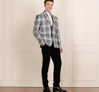 Grey Checks Blazer with Detachable Inner Lapel – Style BL 1725
