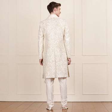 Majestic Cream & Gold Sherwani Set with Dupatta – Timeless Look