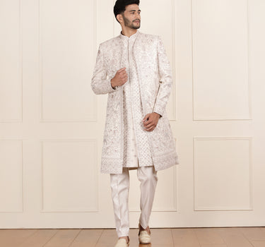Regal Cream Open Indowestern with Zari Embroidery