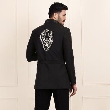 Black Color Jodhpuri Suit with Rich Embroidery and Belt