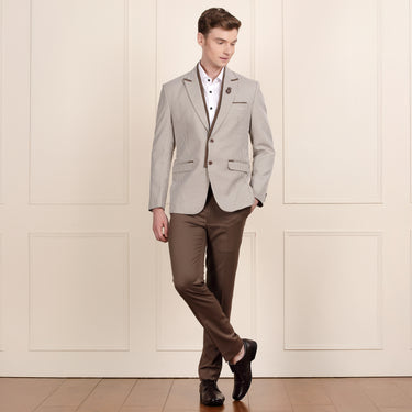Stylish Blazer with Detachable Lapel in Beige Check Polywool .