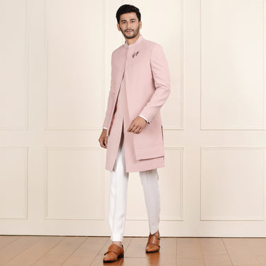 Peach Color Sherwani with Asymmetric Design