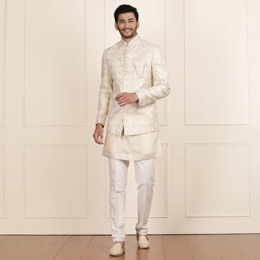 Regal Cream-Gold Jodhpuri Set for the Modern Maharaja