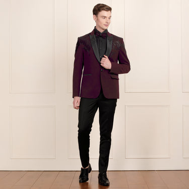 Wine Color Tuxedo with Bow – Style That Stands Apart