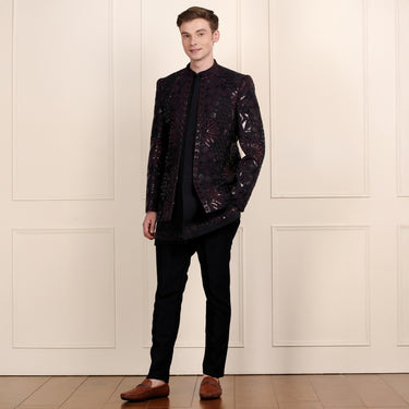 Midnight Blue Indowestern Set with Bead and Sequin Embroidery