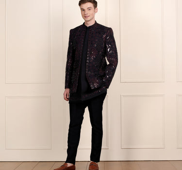 Midnight Blue Indowestern Set with Bead & Sequin Embroidery