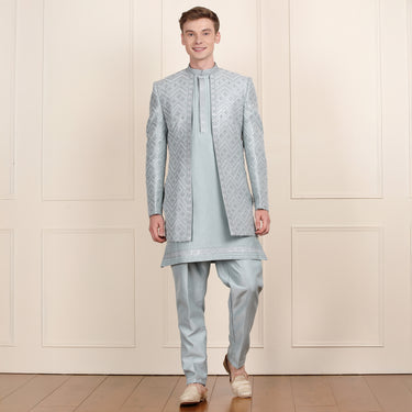 Sky Blue Open Indo-Western Attire for Men