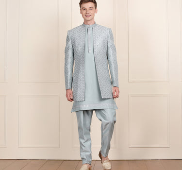 Sky Blue Open Style Indowestern for Men