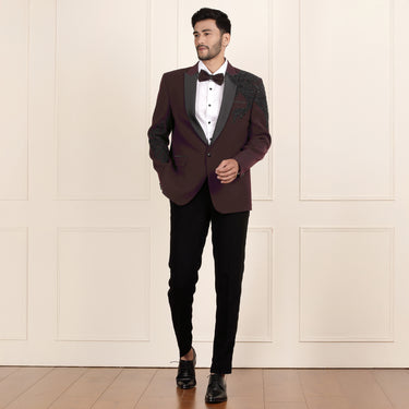 Tailored Wine Tuxedo Coat & Pants for Formal Flair