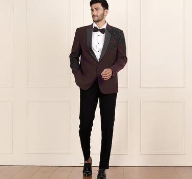 Asymmetric Navy Blue Velvet Sherwani For mens with 3D Eagle Embroidery