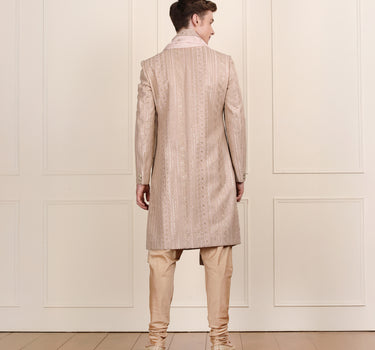 Men peach color sherwani with dupatta