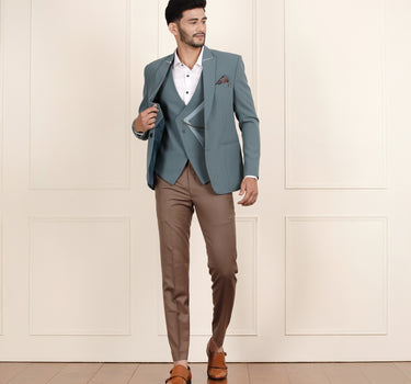 3 Piece Sea Green colour men suit