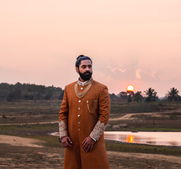 Classic hand and neck embroidered Sherwani Set