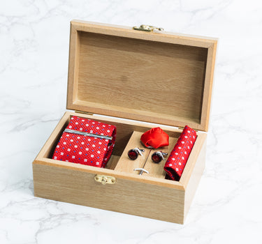 Red Tie with white polka squares Box set