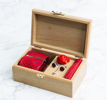 Red tie with blue polka sqaures box set