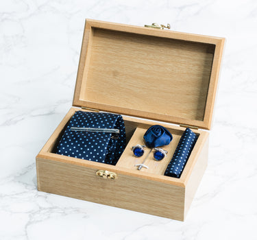 Electric Blue tie with sky blue polka dots box set