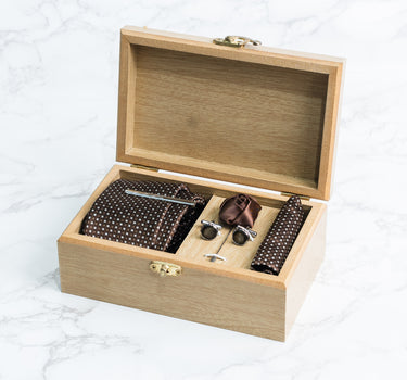 Brown tie with white polka squares box set