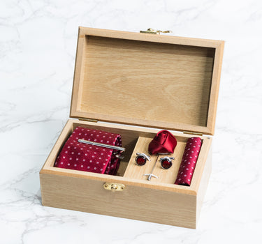 Maroon tie with white polka squares box set