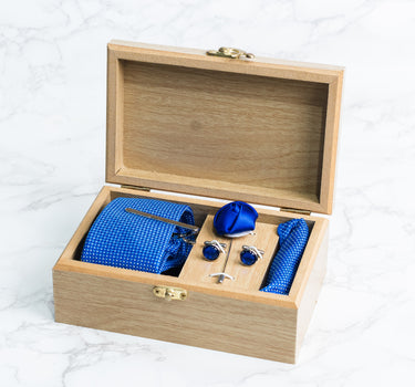 Electric Blue tie with white and skyblue polka sqaures box set