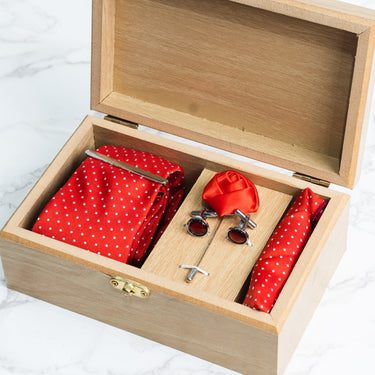 Red tie with white polka square box set
