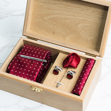 Maroon tie with white polka squares box set