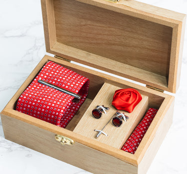 Red tie with Two tone Red polka dots box set