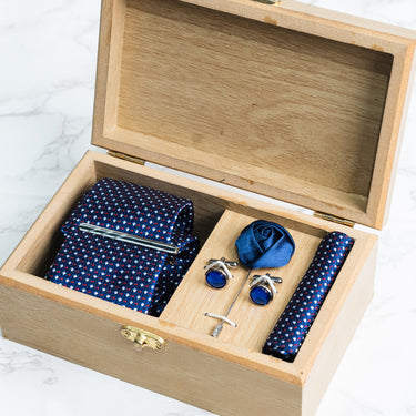 Deep Blue tie with Red and white polka diamonds box set