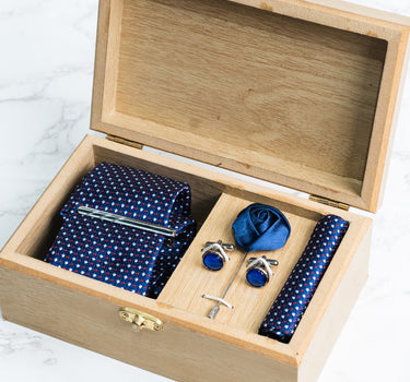 Deep Blue tie with Red and white polka diamonds box set