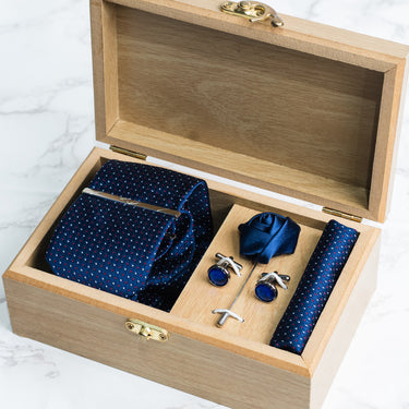 Deep Blue tie with Red and white polka dots box set