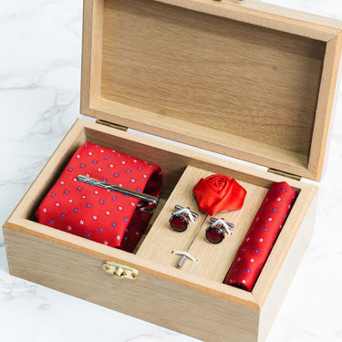 Red tie with Red and white polka checks box set