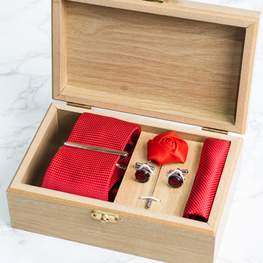 Red tie with whitw polka checks box set