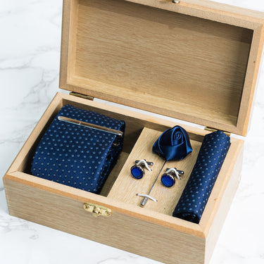 Navy Blue tie with skyeblue dimonds box set