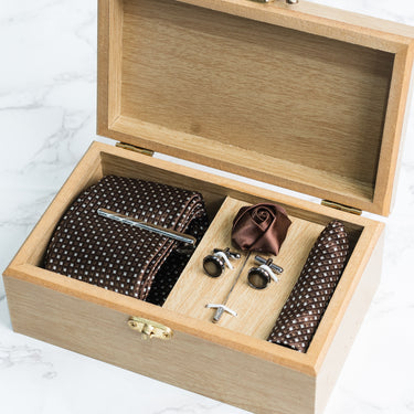 Brown tie with white polka squares box set