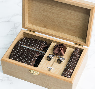 Brown tie with white polka squares box set