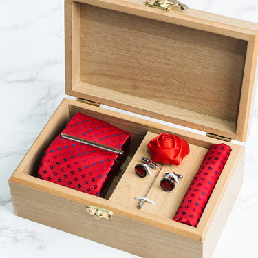 Red tie with blue polka sqaures box set