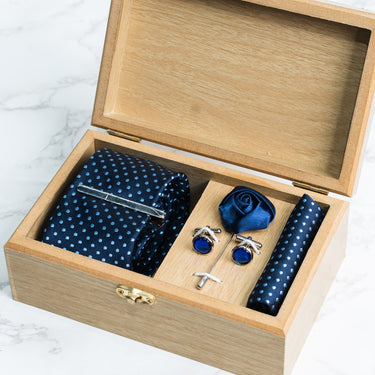 Electric Blue tie with sky blue polka dots box set