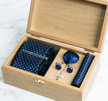 Electric Blue tie with sky blue polka dots box set