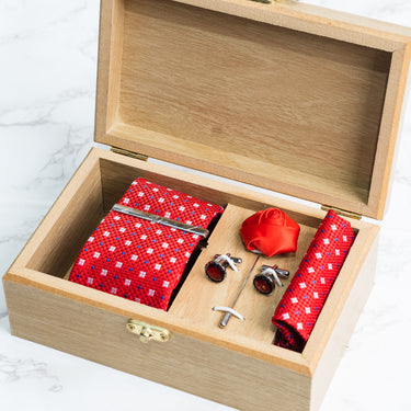 Red Tie with white polka squares Box set